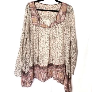 Free People Pink & Gold Floral Tunic Blouse Large